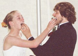 Jocelyn and Steve feed each other.